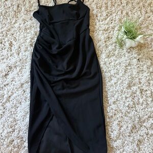 Chic Black Midi little black cocktail going out evening Dress